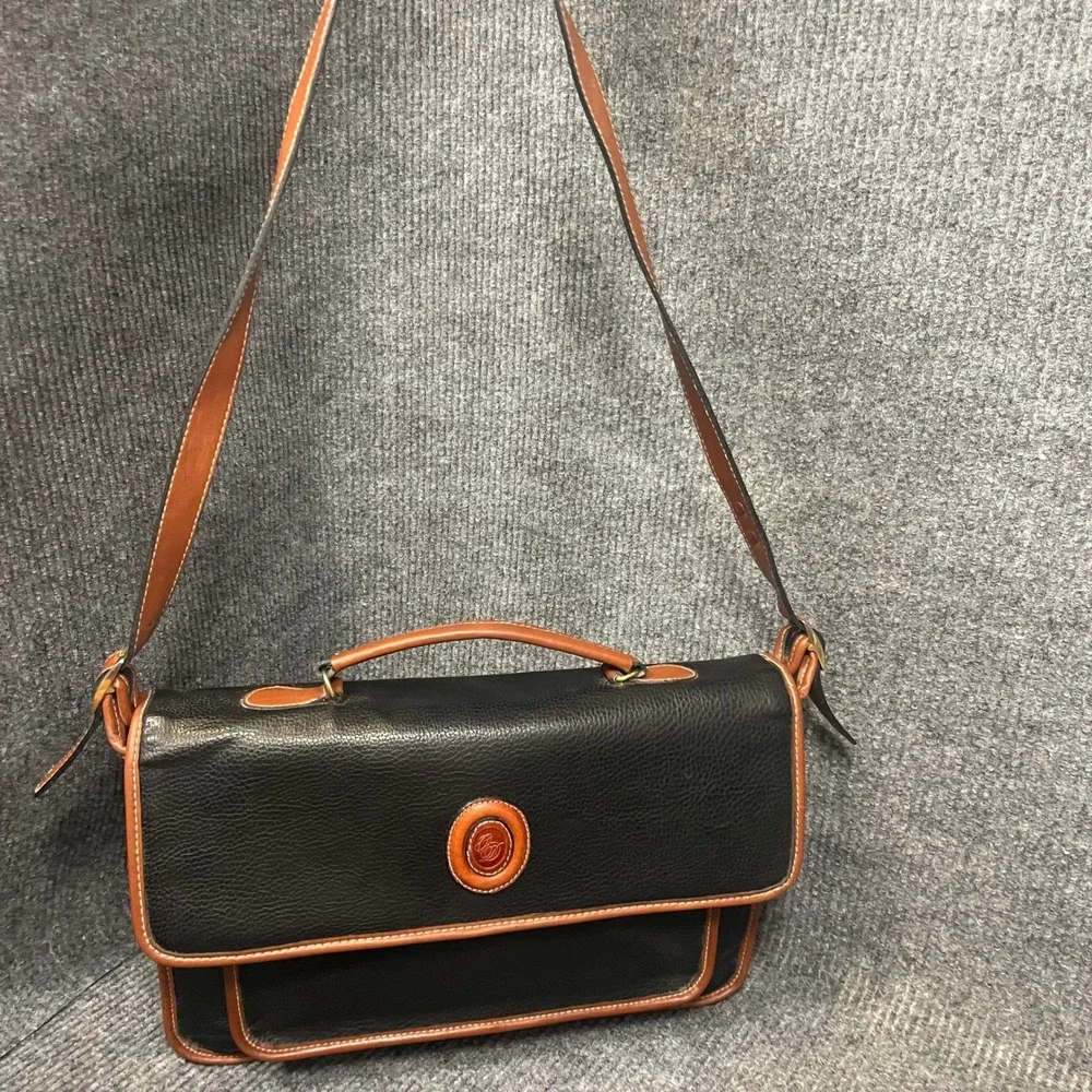 VTG Oggi Domani Messenger Bag Large Black Tan Satchel Briefcase Office Travel